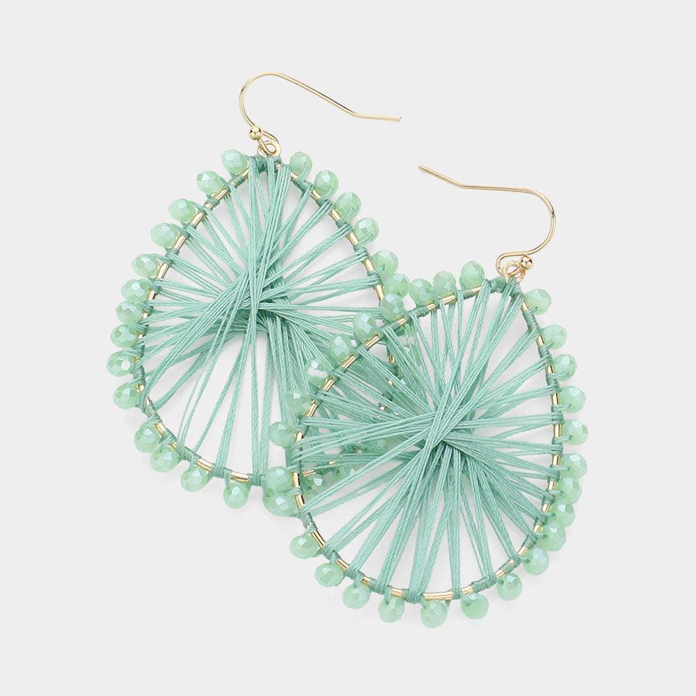 Faceted Beaded Thread Wrapped Open Teardrop Dangle Earrings - Jewelry Store by Erik Rayo