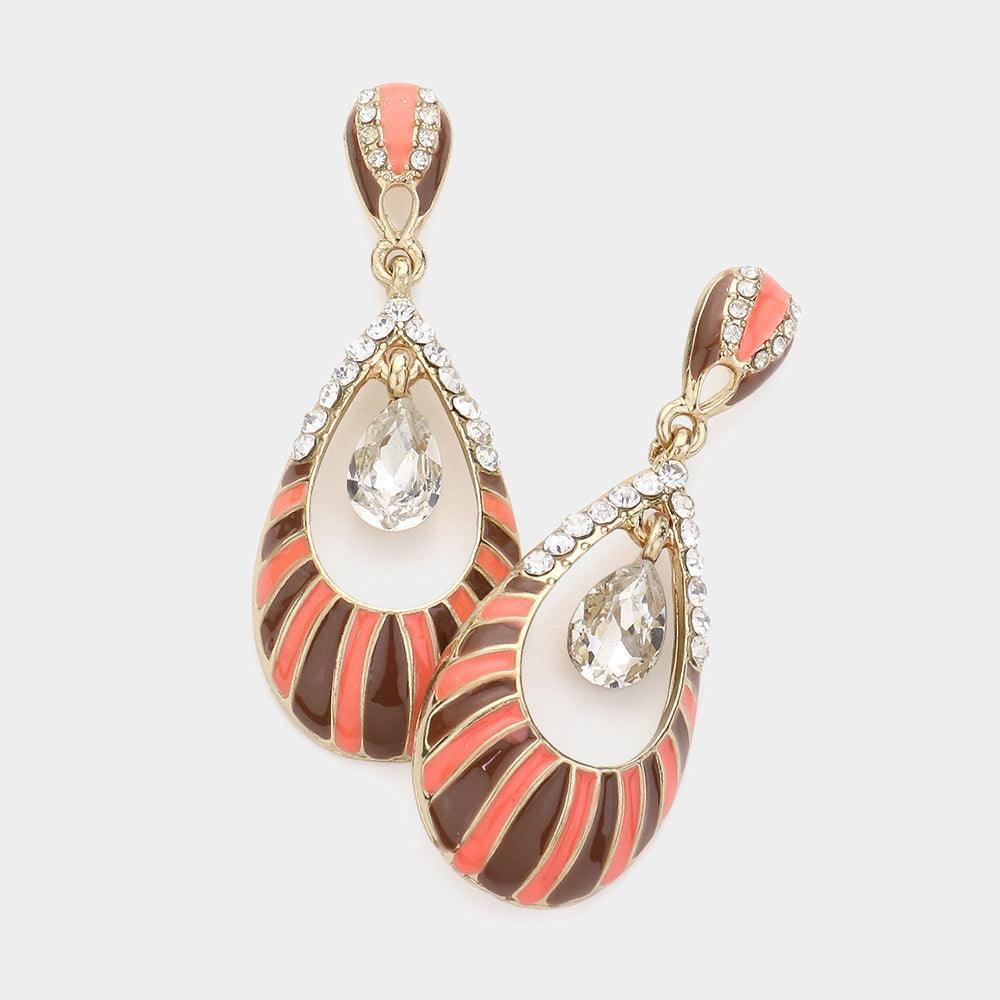 Brown Teardrop Glass Stone Pointed Enamel Teardrop Dangle Earrings - Jewelry Store by Erik Rayo