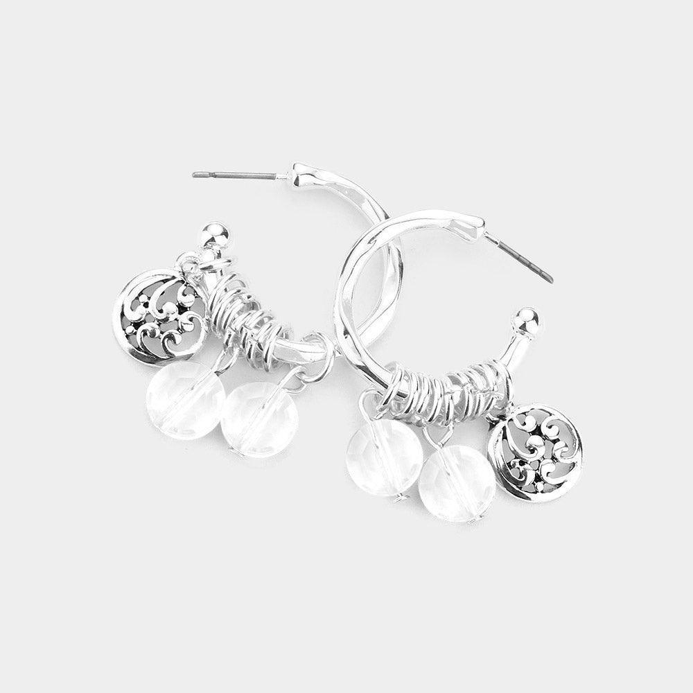 Half Hoop Filigree Metal Round Lucite Bead Dangle Earrings - Jewelry Store by Erik Rayo