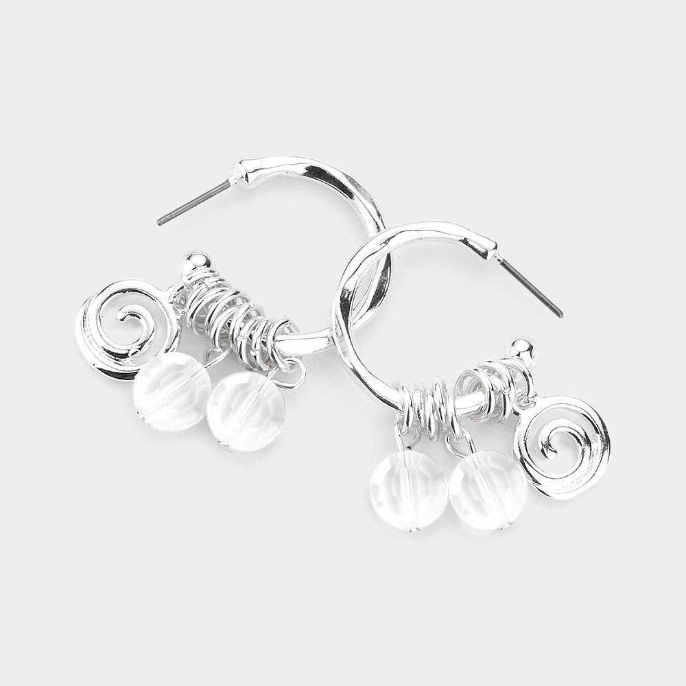 Half Hoop Swirl Metal Round Lucite Bead Dangle Earrings - Jewelry Store by Erik Rayo