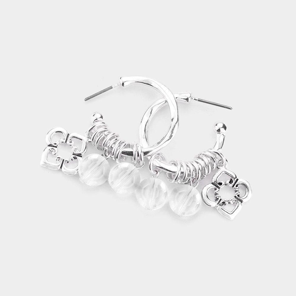 Half Hoop Metal Quatrefoil Lucite Bead Dangle Earrings - Jewelry Store by Erik Rayo