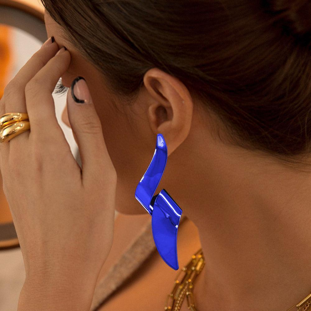 Blue Twisted Colored Metal Earrings - Jewelry Store by Erik Rayo