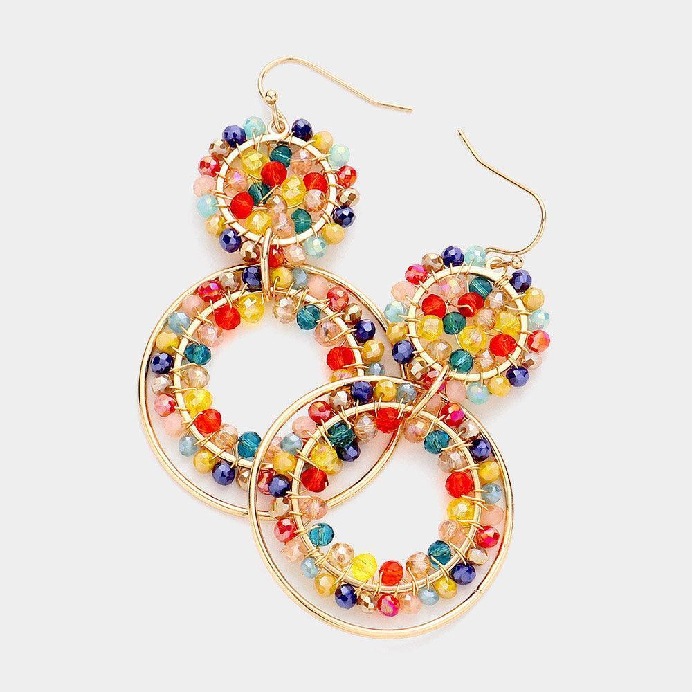 Faceted Bead Wrapped Open Circle Link Dangle Earrings - Jewelry Store by Erik Rayo