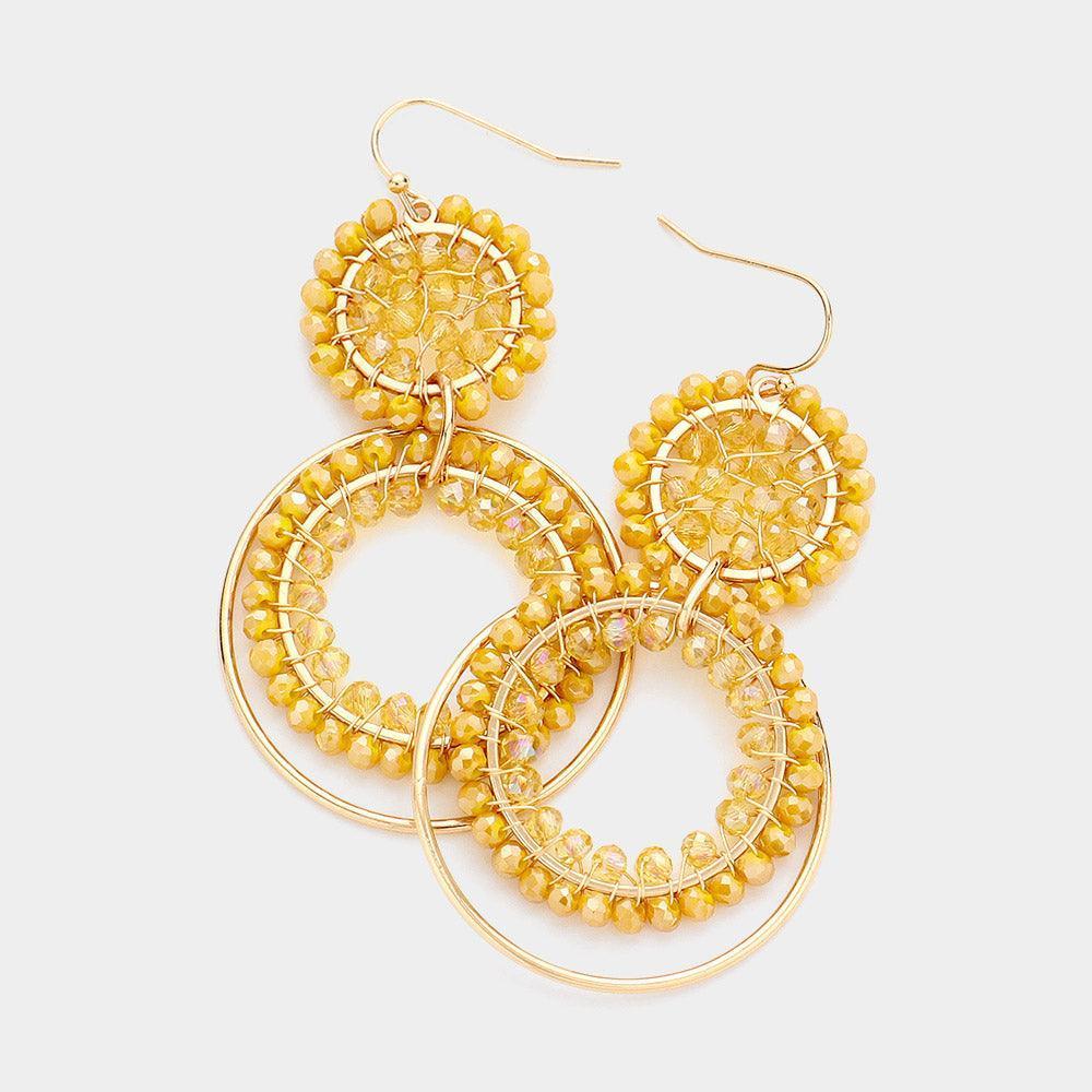 Faceted Bead Wrapped Open Circle Link Dangle Earrings - Jewelry Store by Erik Rayo