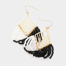 Load image into Gallery viewer, White Diamond Shaped Metal Seed Bead Wrapped Dangle Earrings
