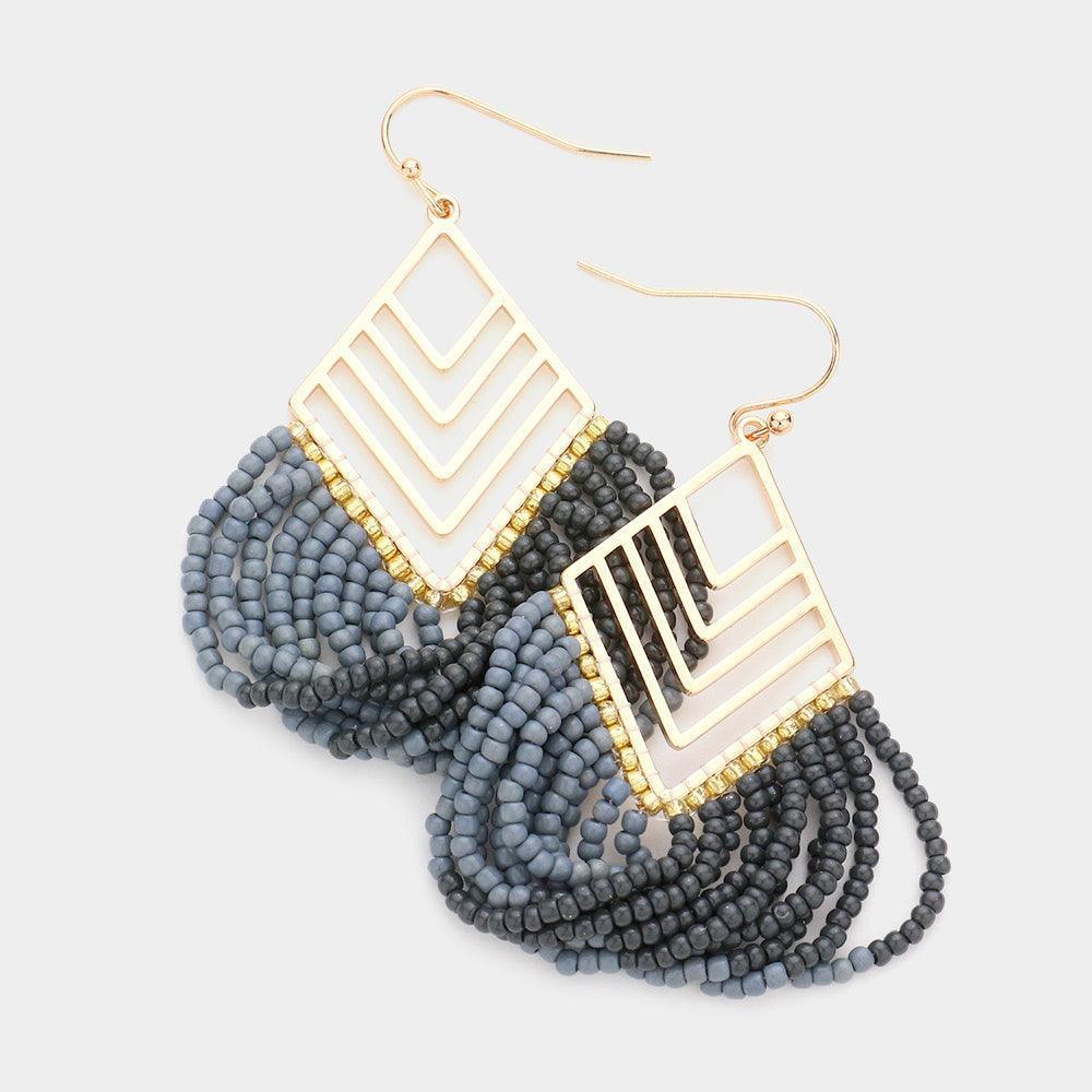 Diamond Shaped Metal Seed Bead Wrapped Dangle Earrings - Jewelry Store by Erik Rayo