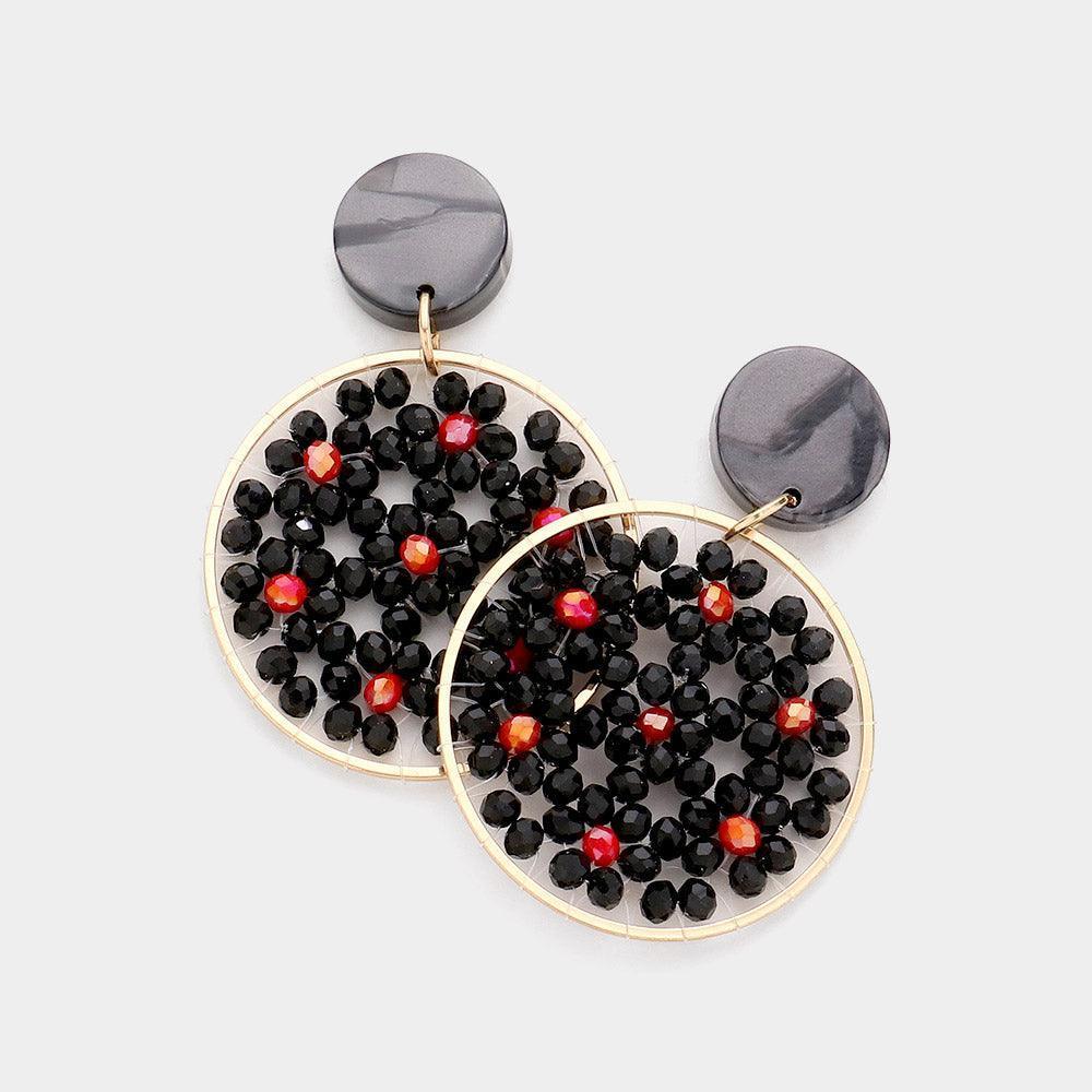 Black Celluloid Acetate Faceted Bead Round Link Dangle Earrings - Jewelry Store by Erik Rayo