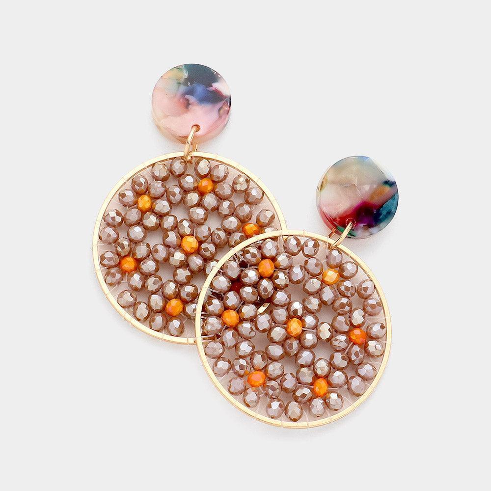 Brown Celluloid Acetate Faceted Bead Round Link Dangle Earrings - Jewelry Store by Erik Rayo