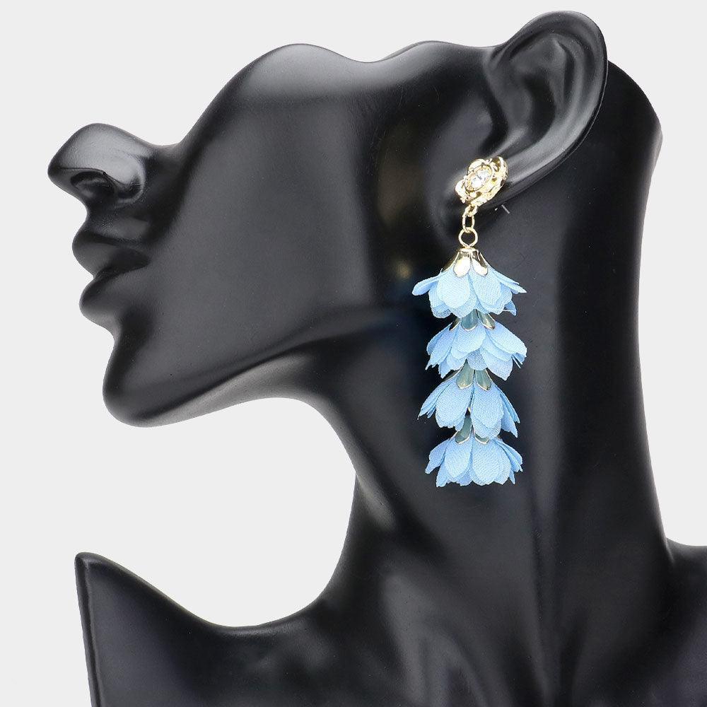 Blue Flower Petal Link Dropdown Earrings - Jewelry Store by Erik Rayo