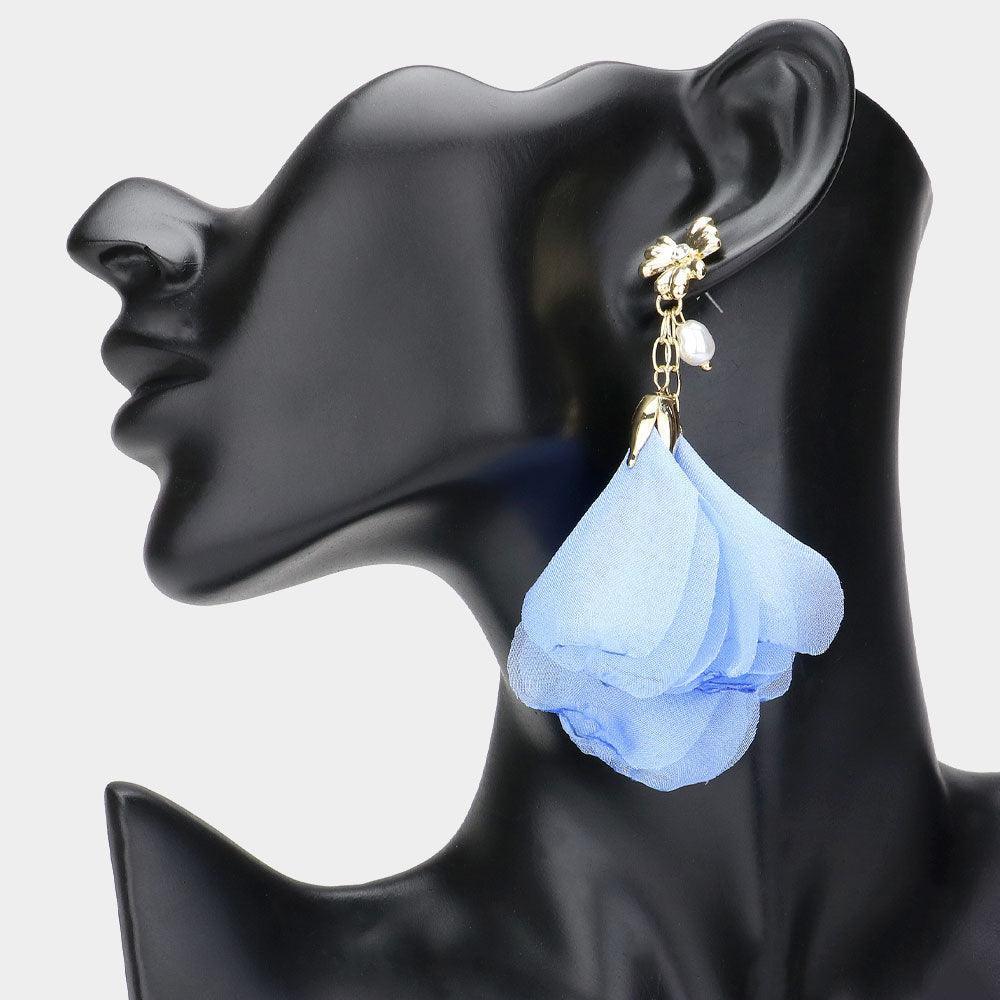 Blue Oversized Pearl Pointed Flower Petal Earrings - Jewelry Store by Erik Rayo