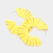 Load image into Gallery viewer, Yellow Raffia Wrapped Octagon Hoop Earrings
