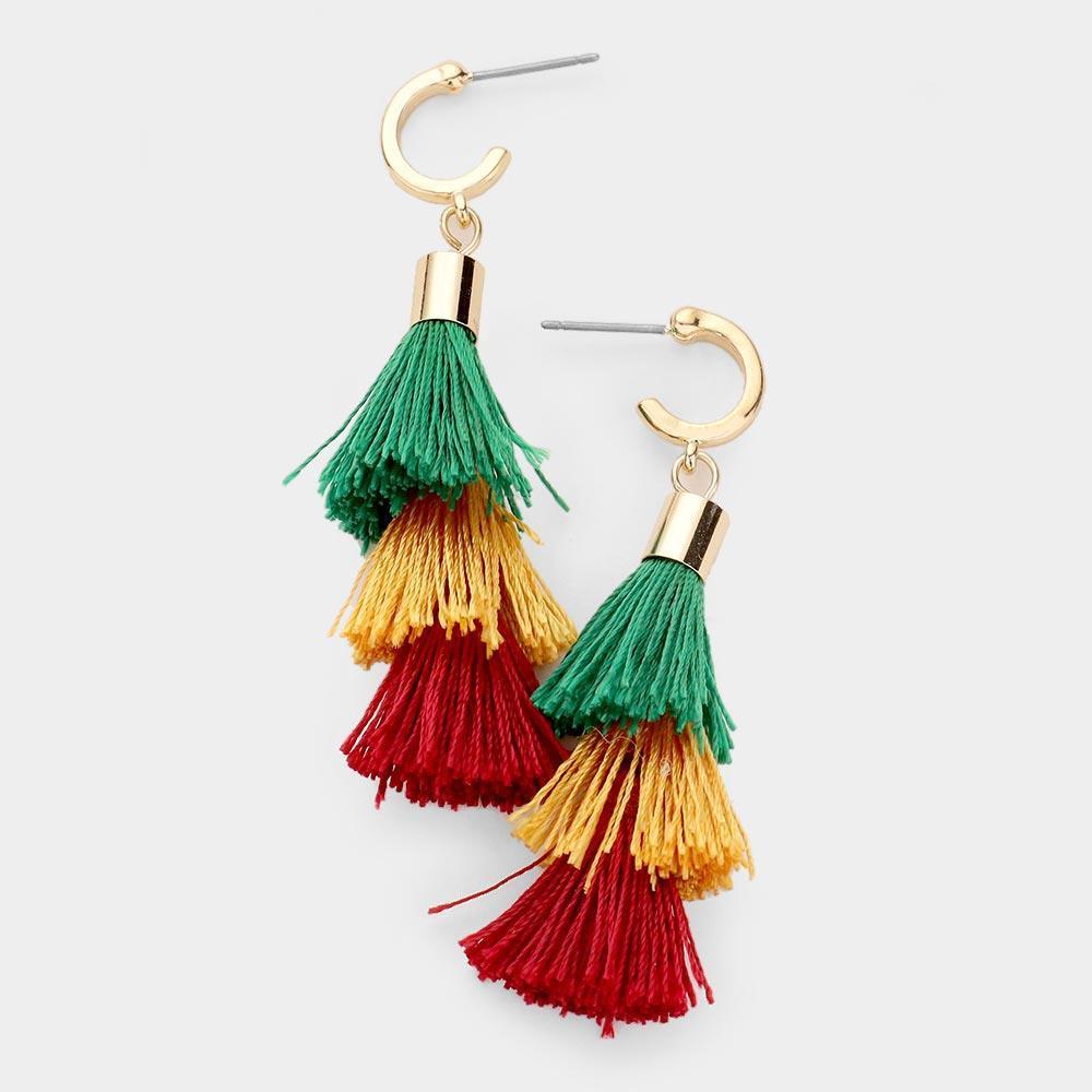 Gold Multi Color Tassel Drop Earrings - Jewelry Store by Erik Rayo