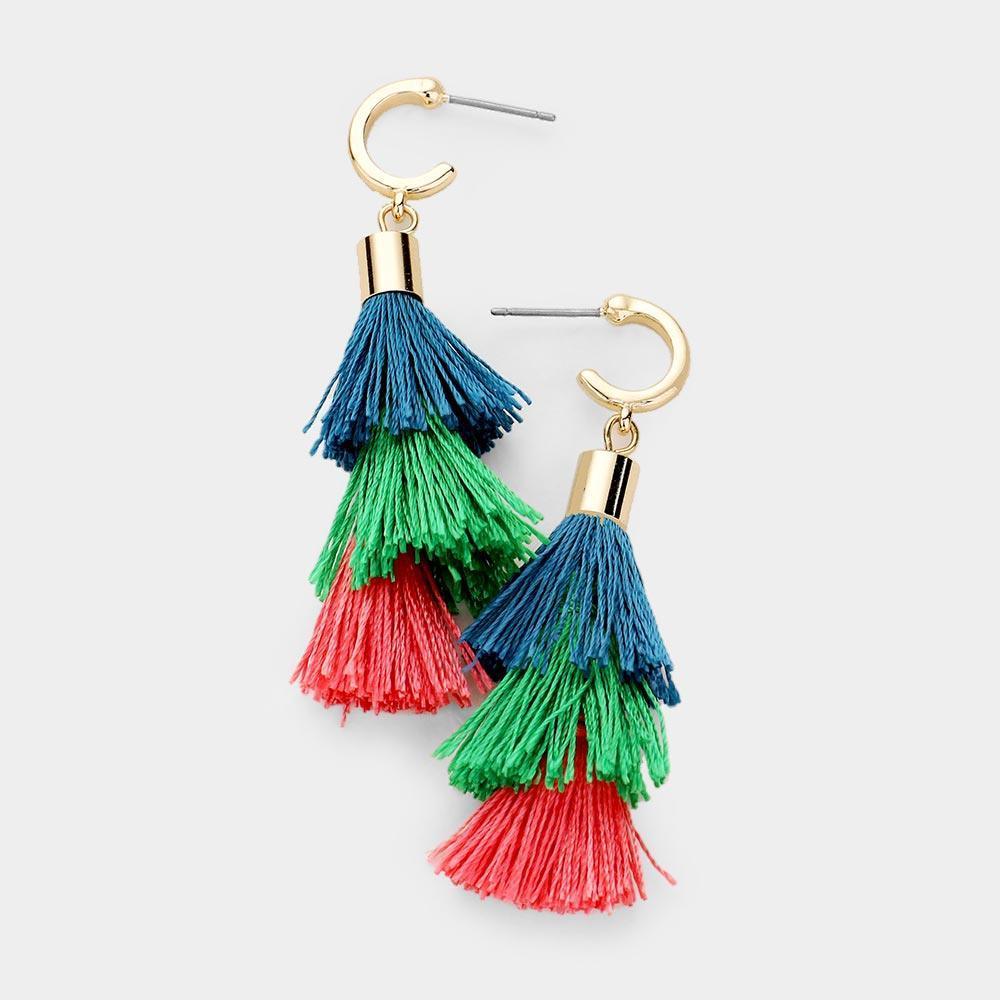 Gold Multi Color Tassel Drop Earrings - Jewelry Store by Erik Rayo