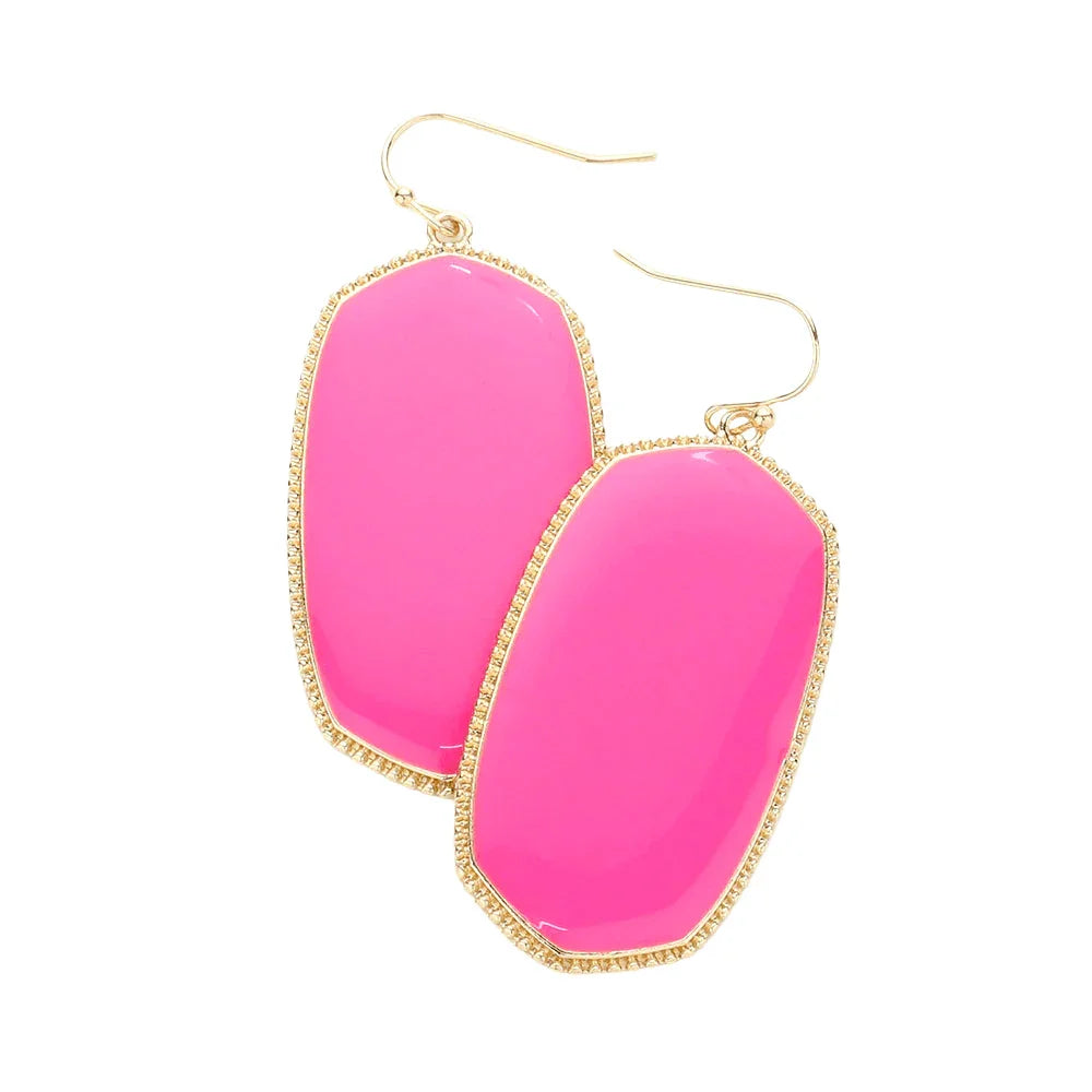 Fuchsia Enamel Hexagon Dangle Earrings - Jewelry Store by Erik Rayo