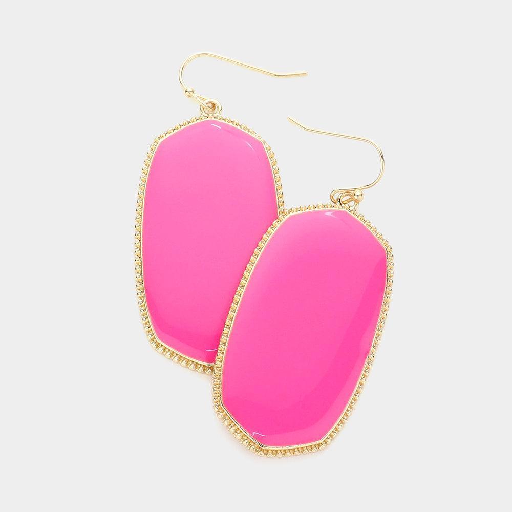 Fuchsia Enamel Hexagon Dangle Earrings - Jewelry Store by Erik Rayo