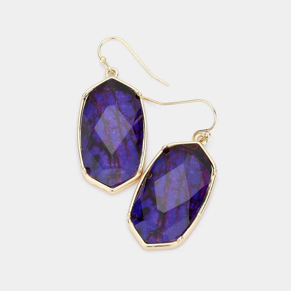Purple Hexagon Bead Dangle Earrings - Jewelry Store by Erik Rayo