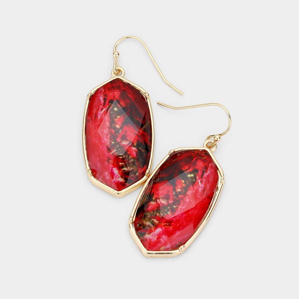 Red Hexagon Bead Dangle Earrings - Jewelry Store by Erik Rayo