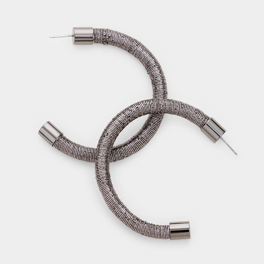 Hematite Shiny Wrapped Open Circle Hoop Earrings - Jewelry Store by Erik Rayo