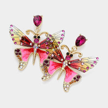 Load image into Gallery viewer, Yellow Rhinestone Embellished Enamel Translucent Butterfly Dangle Earrings
