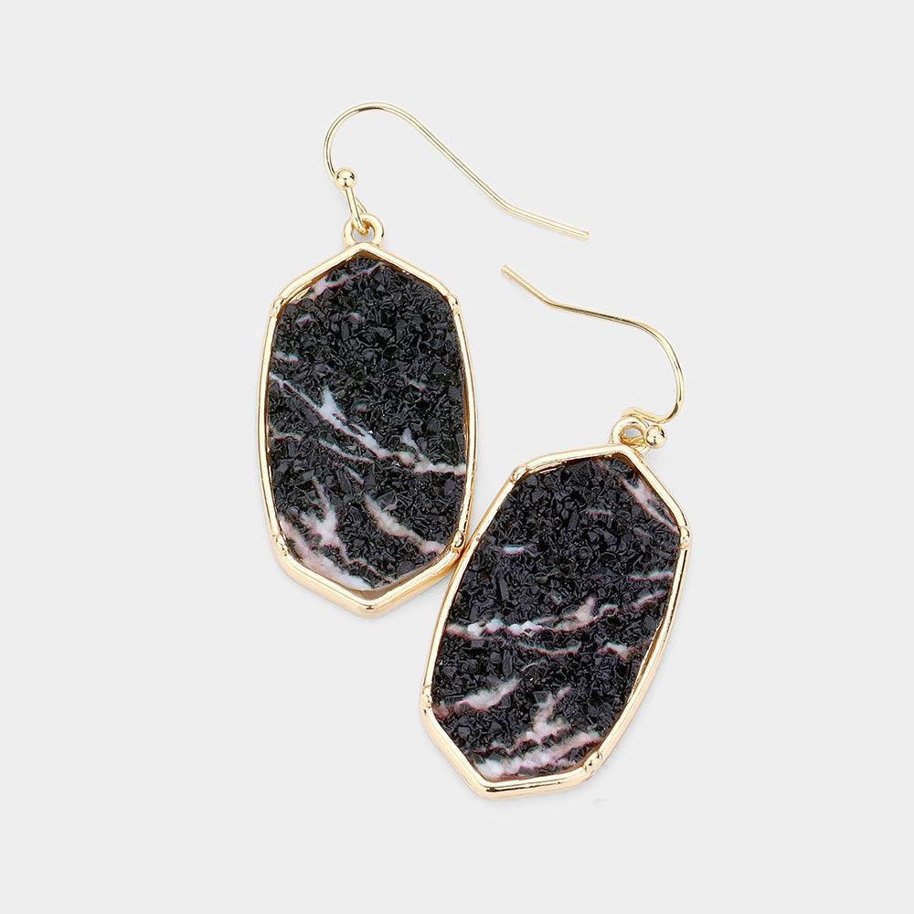Black Hexagon Druzy Dangle Earrings - Jewelry Store by Erik Rayo