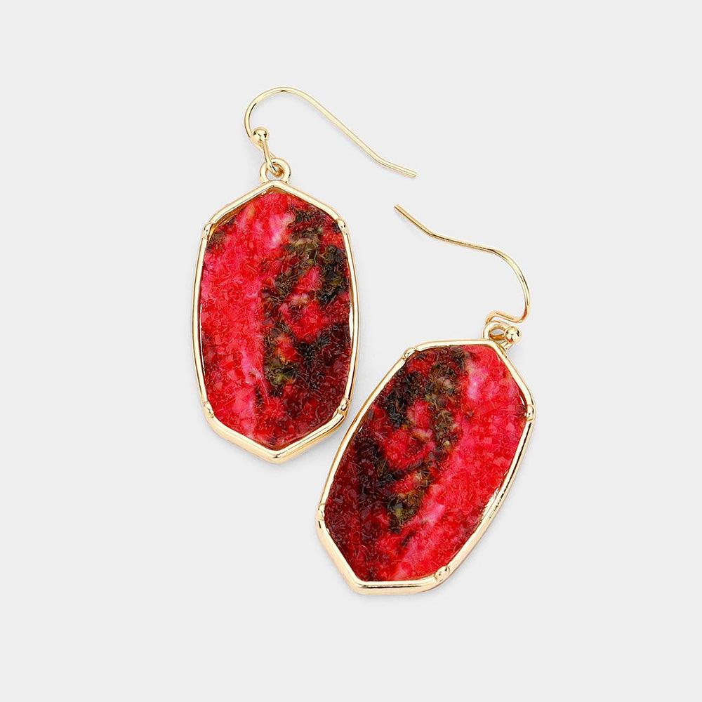 Red Hexagon Druzy Dangle Earrings - Jewelry Store by Erik Rayo
