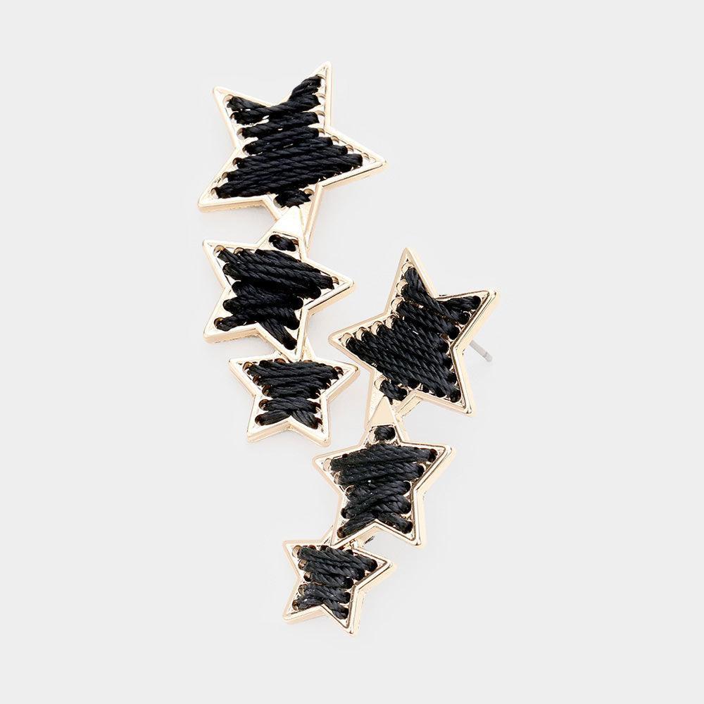Gold Metal Trim Triple Star Drop Earrings - Jewelry Store by Erik Rayo