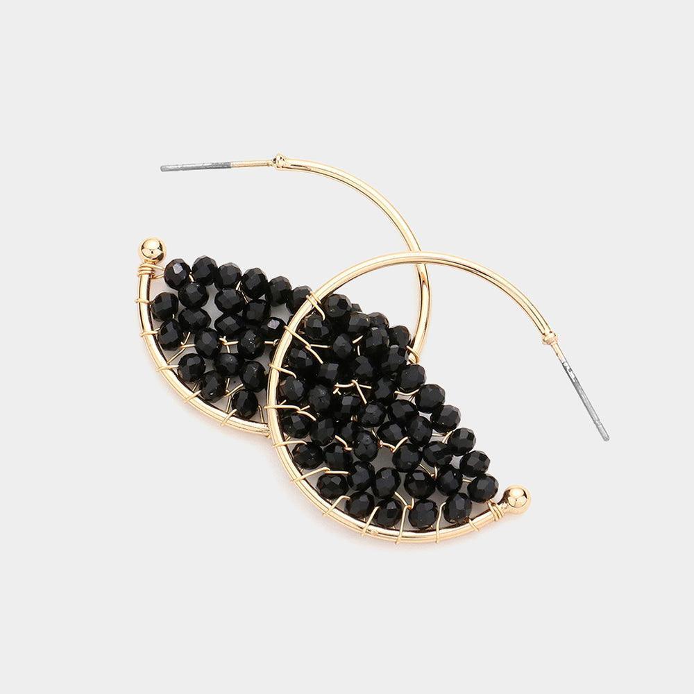 Black Faceted Beaded Hoop Earrings - Jewelry Store by Erik Rayo