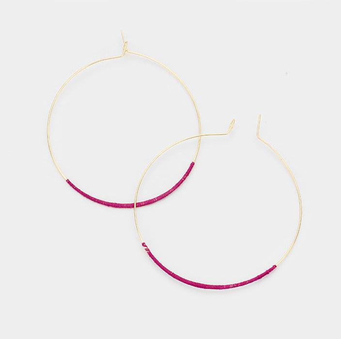 Purple Thread Wrapped Hoop Earrings