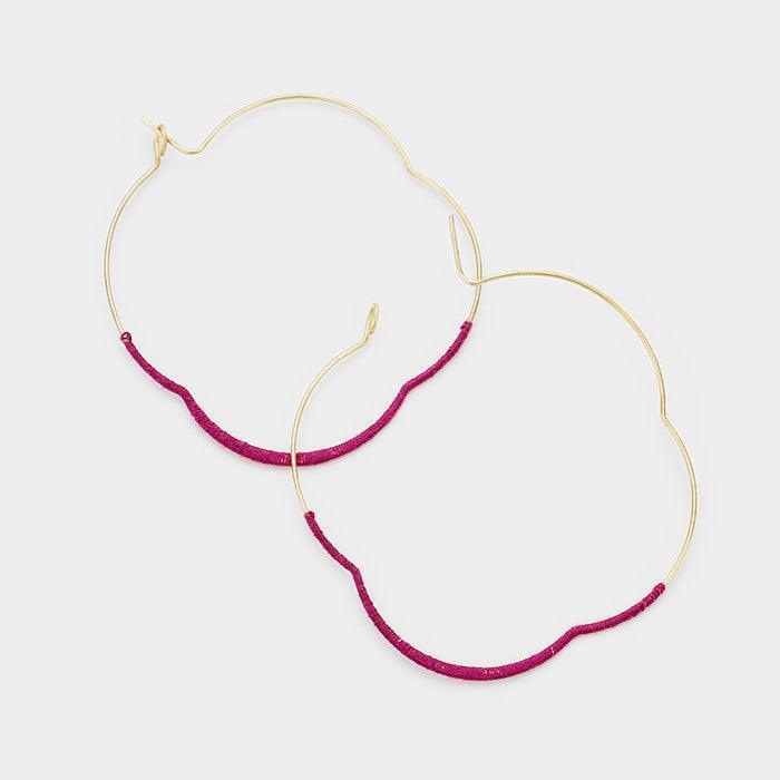 Purple Thread Wrapped Quatrefoil Hoop Earrings - Jewelry Store by Erik Rayo