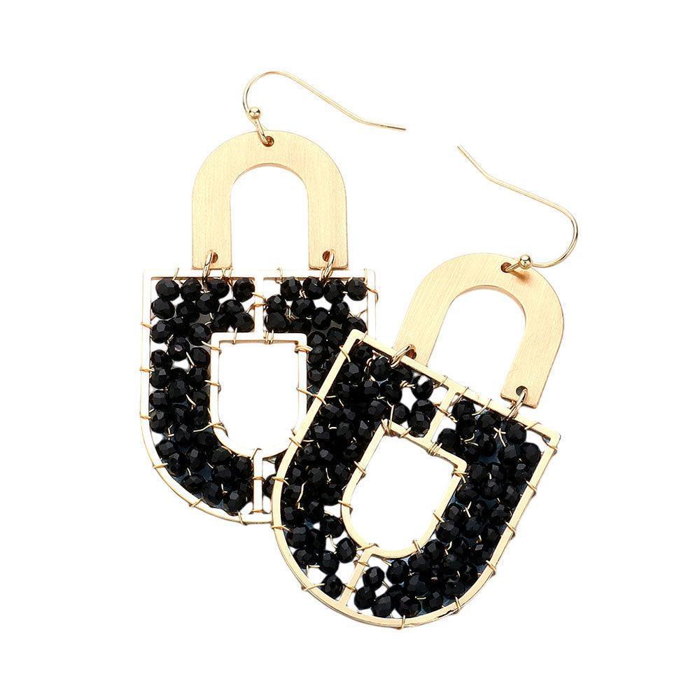 Black Faceted Beaded Geometric Dangle Earrings - Jewelry Store by Erik Rayo