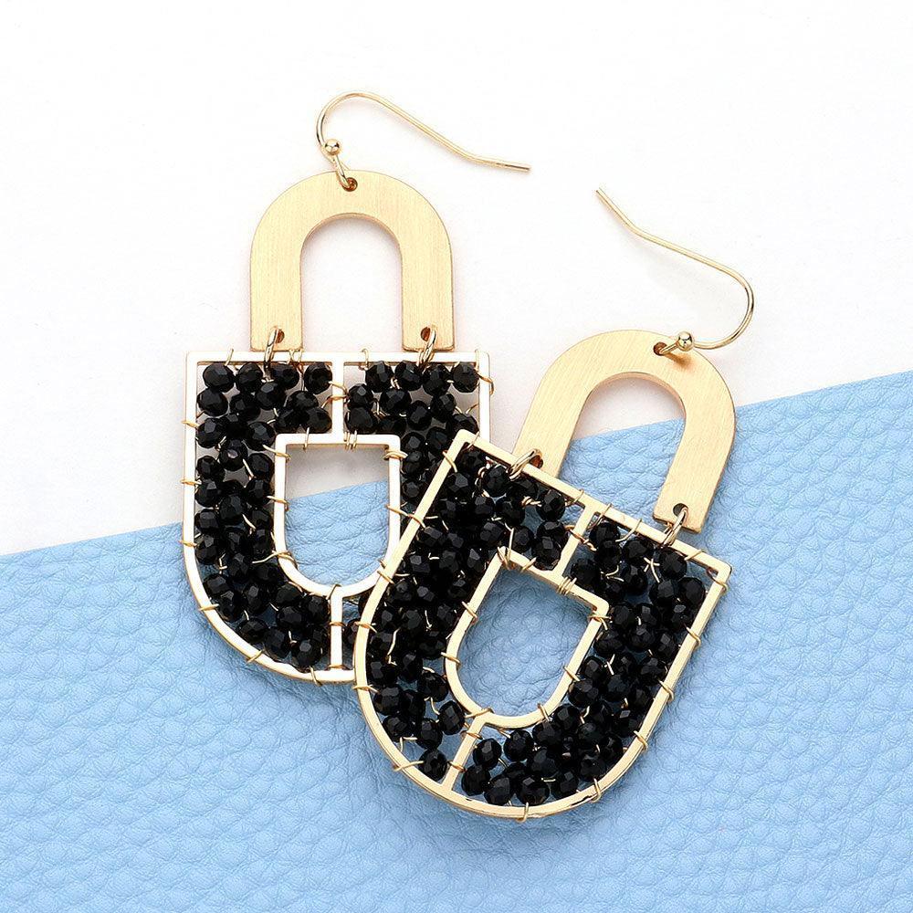 Black Faceted Beaded Geometric Dangle Earrings - Jewelry Store by Erik Rayo