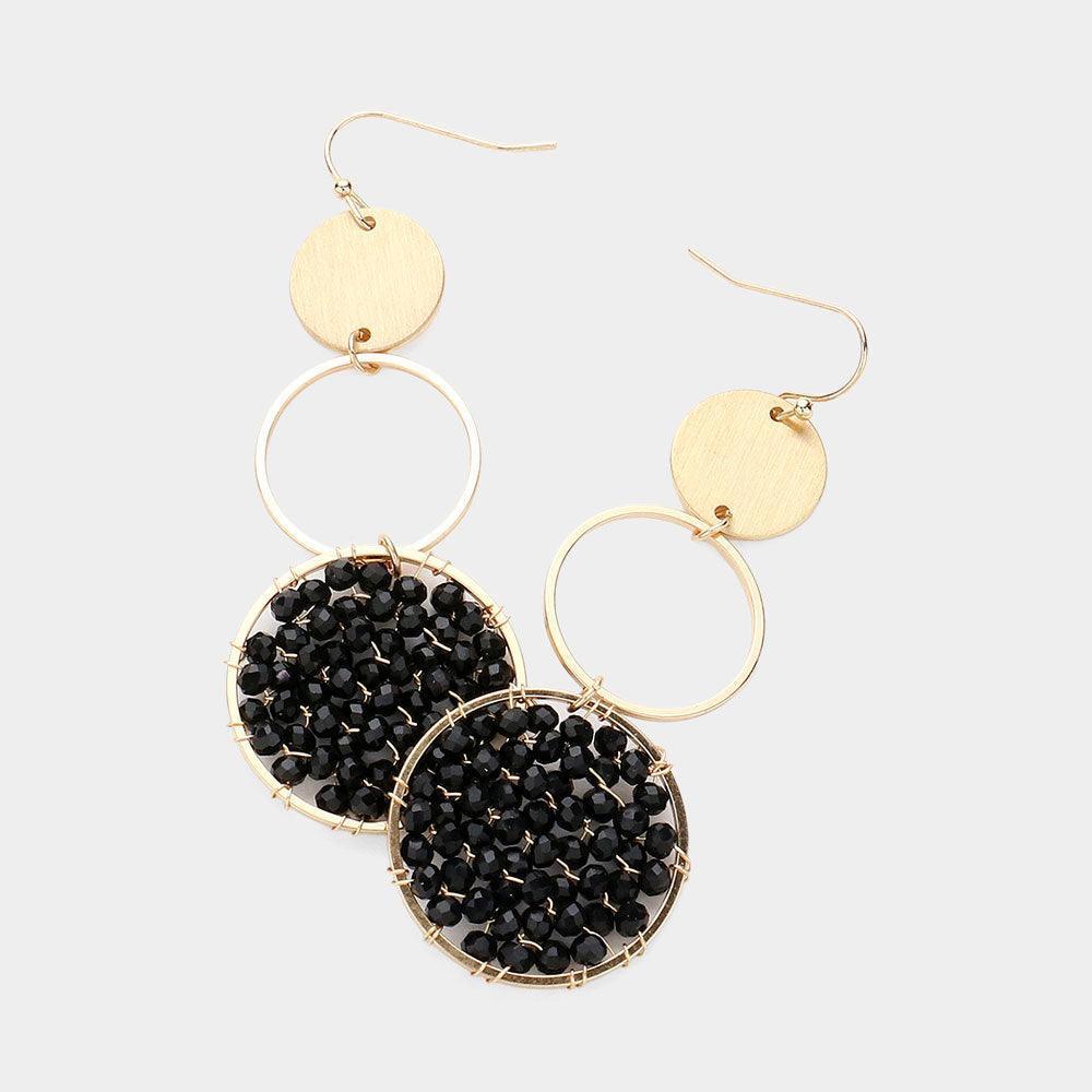 Black Faceted Beaded Abstract Disc Link Dangle Earrings - Jewelry Store by Erik Rayo