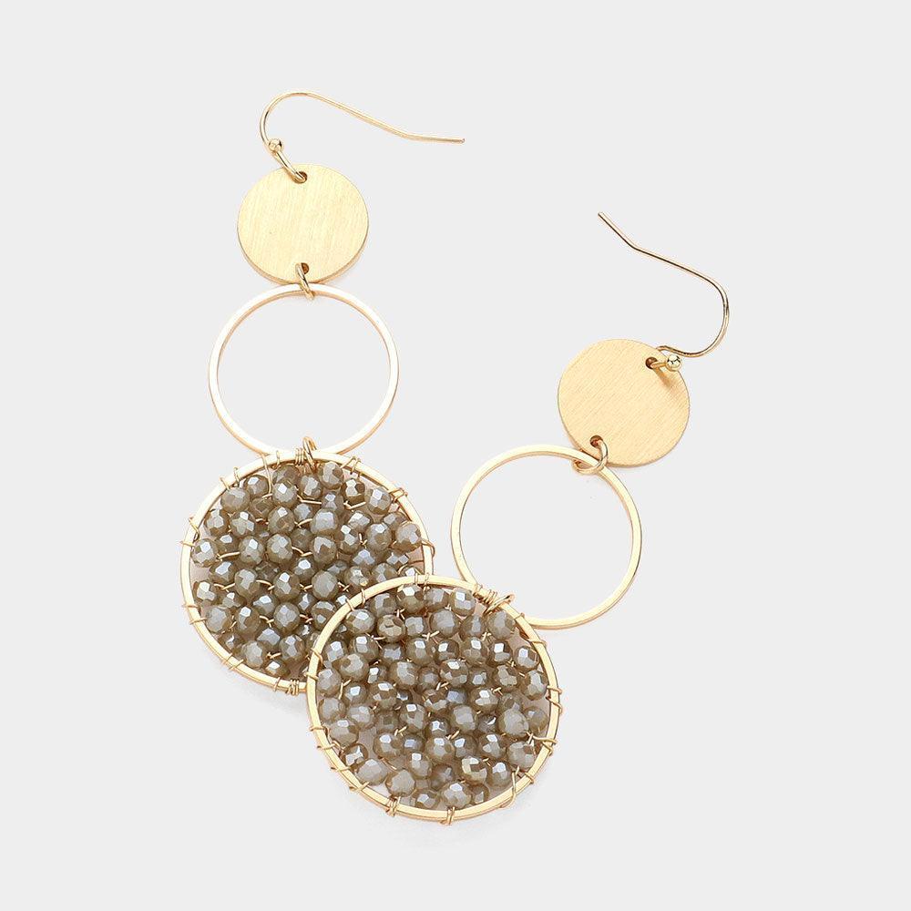 Brown Faceted Beaded Abstract Disc Link Dangle Earrings - Jewelry Store by Erik Rayo