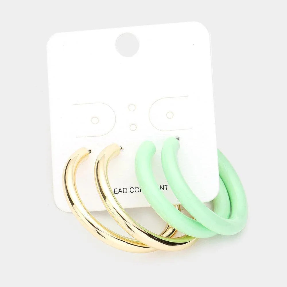 2Pairs - Colored Metal Half Hoop Earrings - Jewelry Store by Erik Rayo