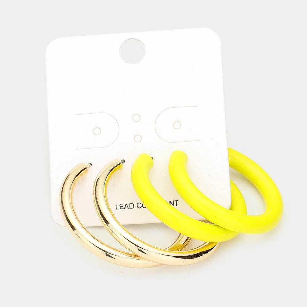 Yellow 2Pairs - Colored Metal Half Hoop Earrings - Jewelry Store by Erik Rayo