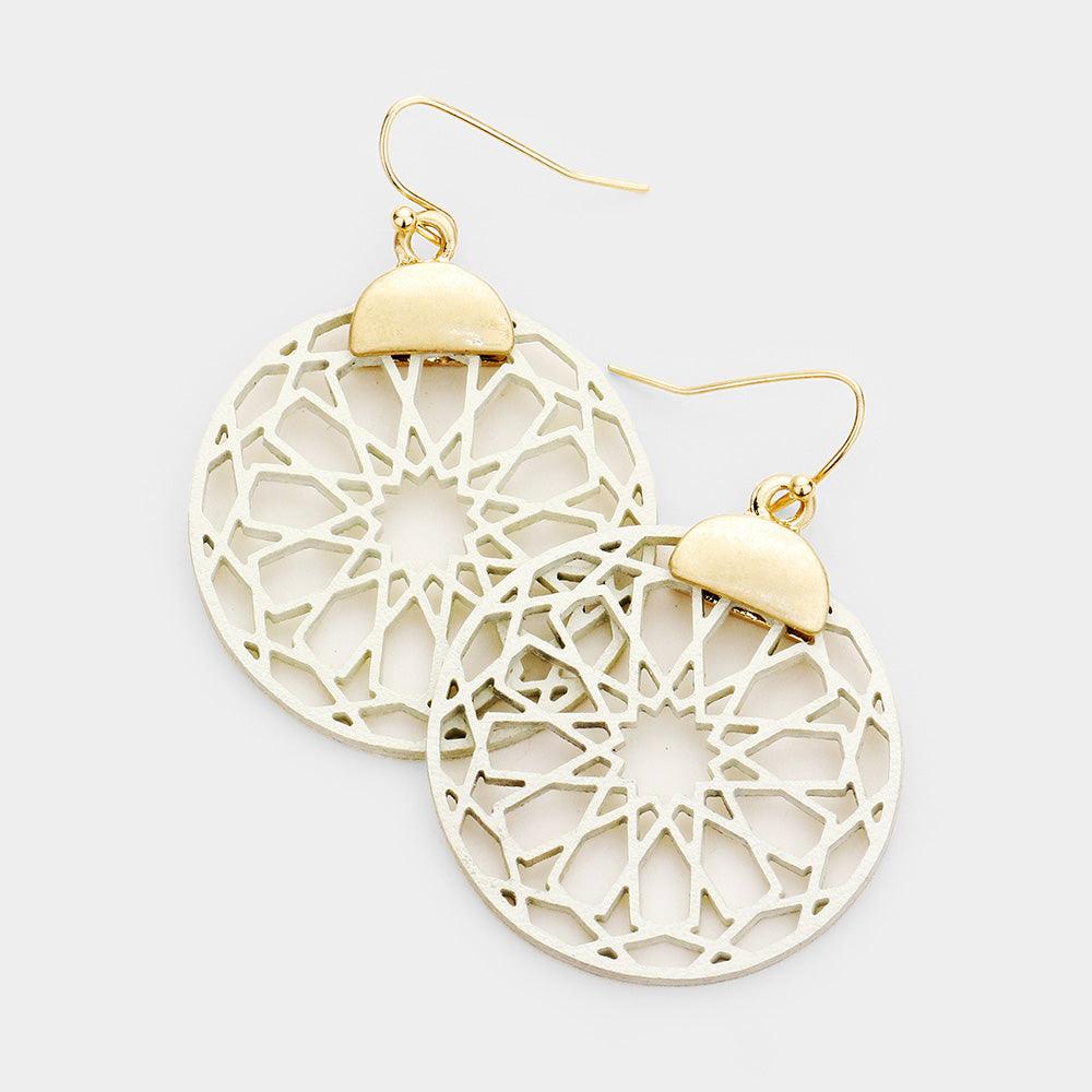 White Neoprene Fabric Filigree Dangle Earrings