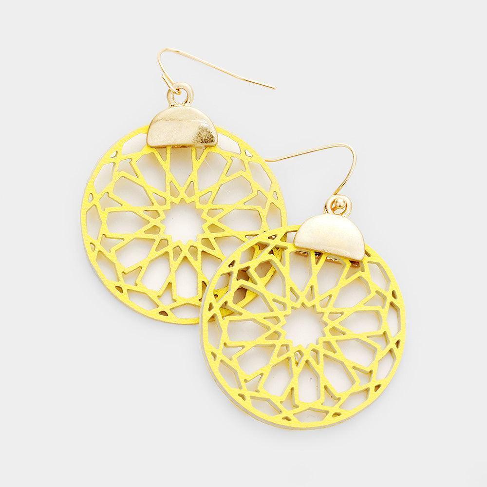 Yellow Neoprene Fabric Filigree Dangle Earrings - Jewelry Store by Erik Rayo
