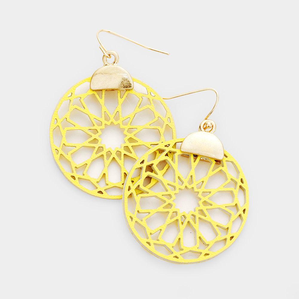 Yellow Neoprene Fabric Filigree Dangle Earrings