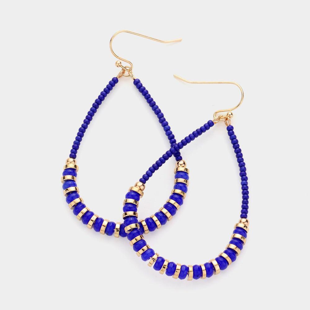 Blue Seed Beads Heishi Beads Teardrop Dangle Earrings - Jewelry Store by Erik Rayo