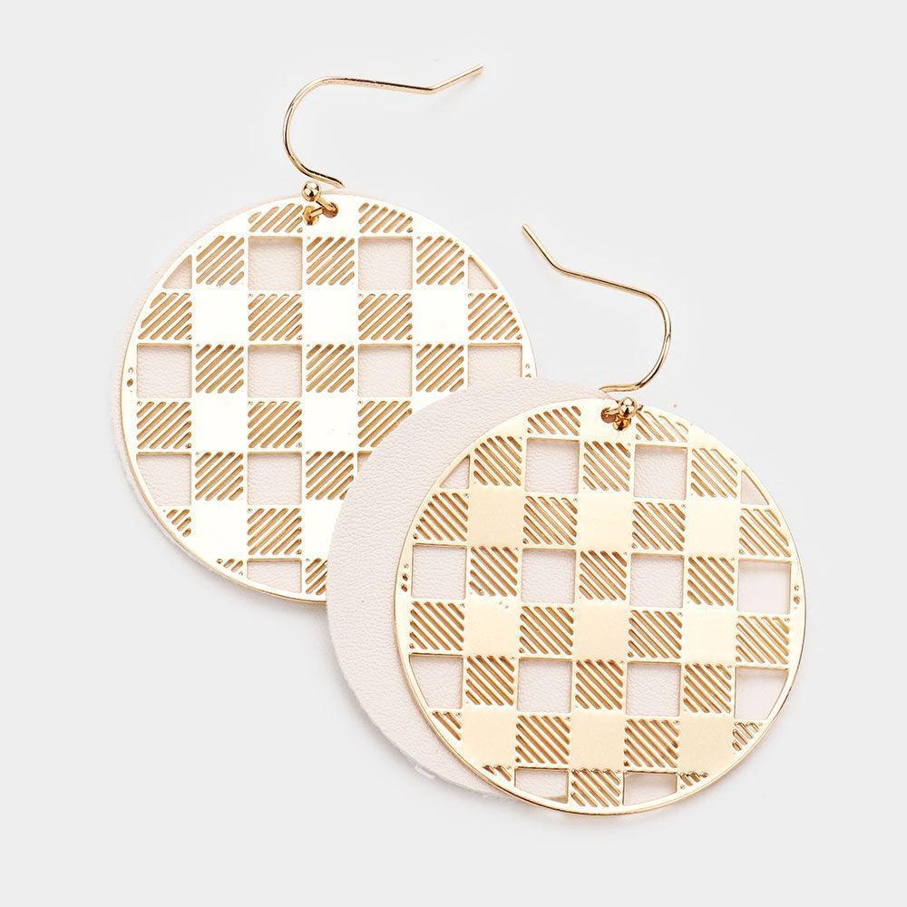 Slash Pattern Detail Faux Leather Round Earrings - Jewelry Store by Erik Rayo