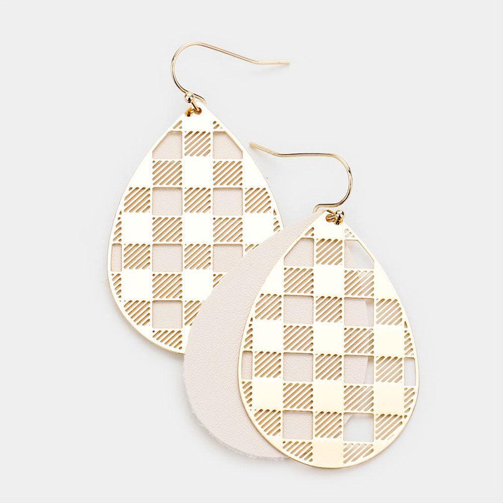 Slash Pattern Detail Faux Leather Teardrop Earrings - Jewelry Store by Erik Rayo