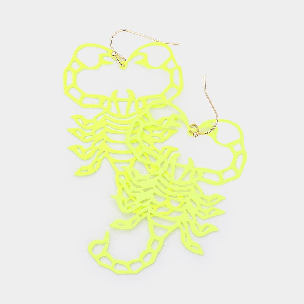 Yellow Cut Out Brass Metal Scorpion Dangle Earrings