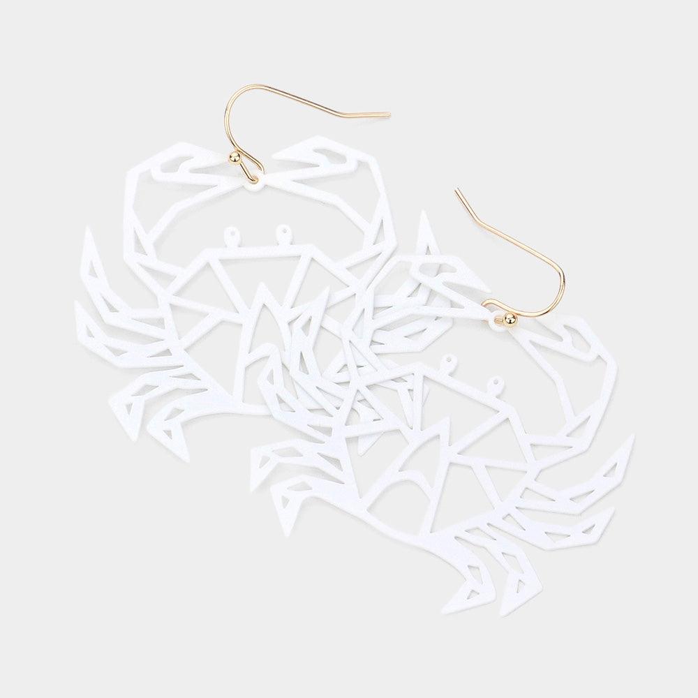 White Cut Out Brass Metal Crab Dangle Earrings