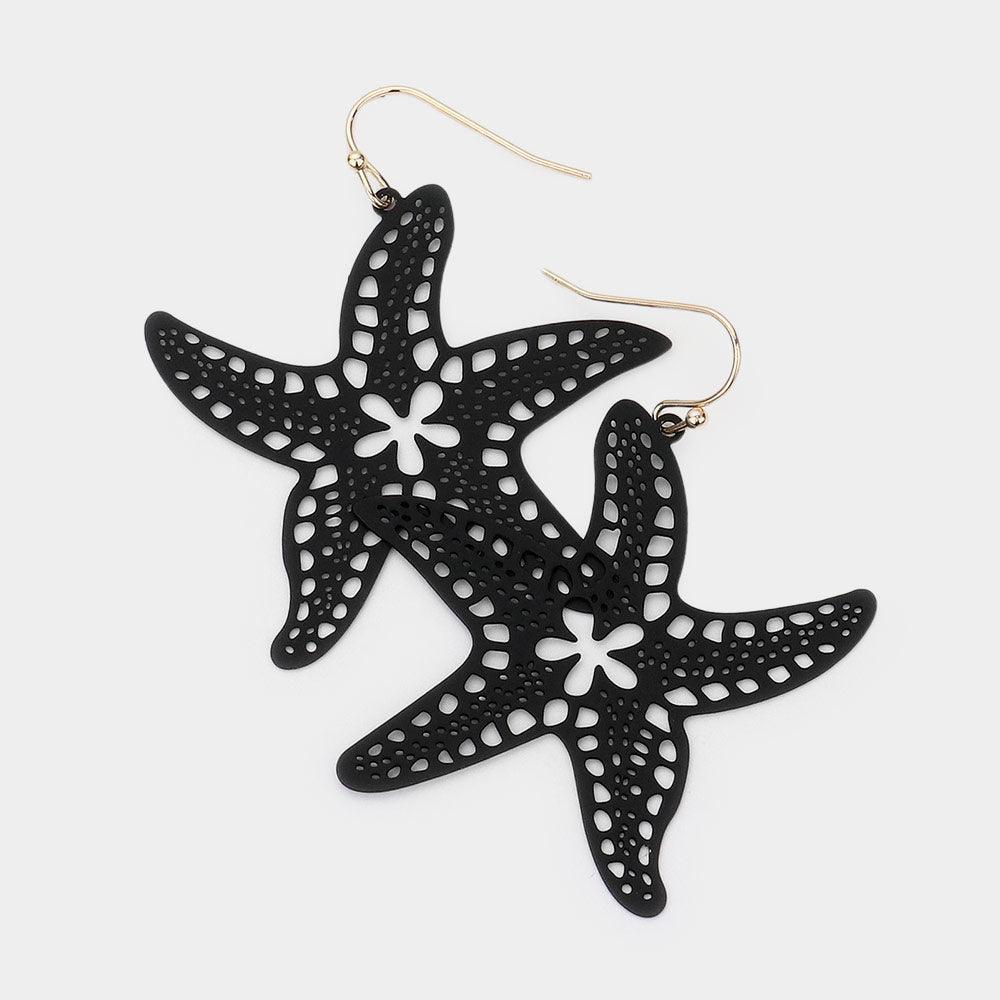 Black Cut Out Brass Metal Starfish Dangle Earrings