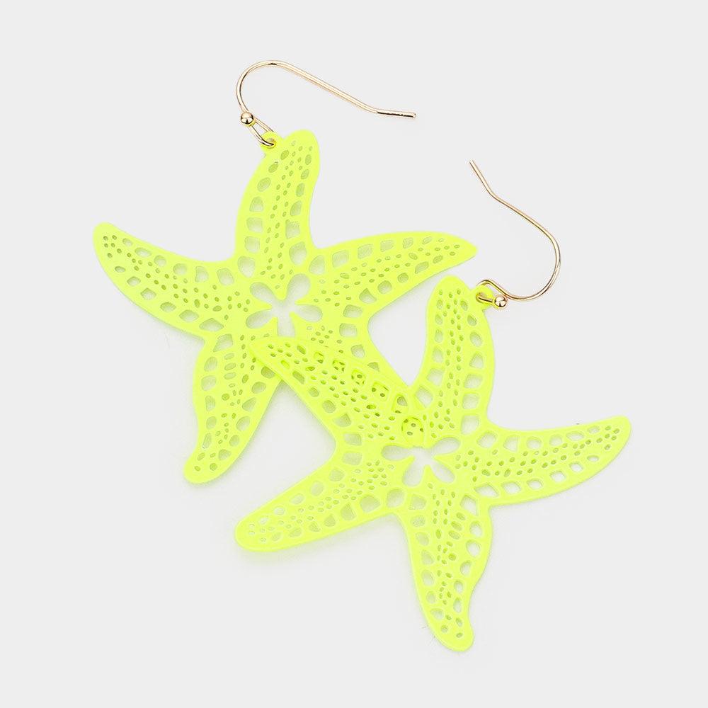 Yellow Cut Out Brass Metal Starfish Dangle Earrings