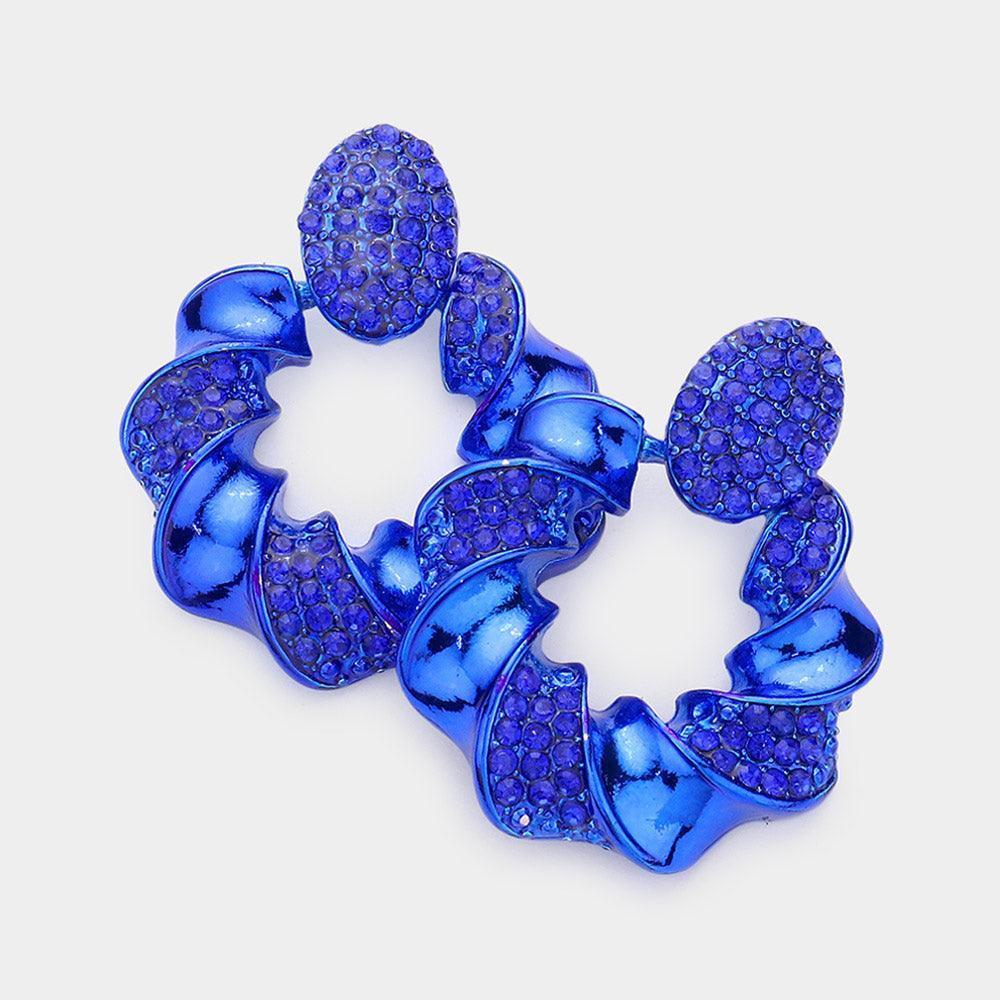 Blue Stone Embellished Spiral Open Circle Chunky Earrings - Jewelry Store by Erik Rayo