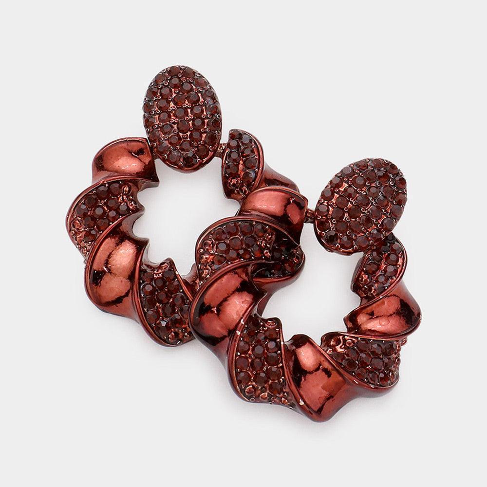 Brown Stone Embellished Spiral Open Circle Chunky Earrings - Jewelry Store by Erik Rayo