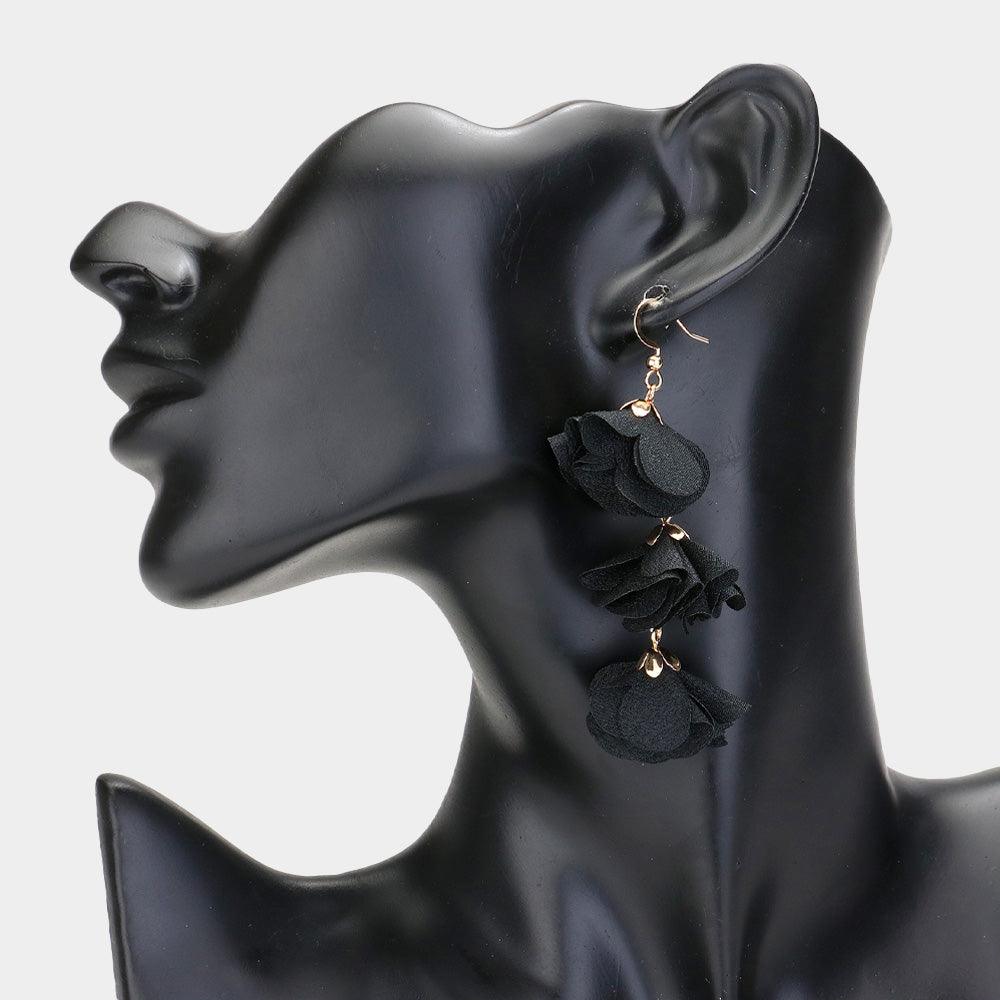 Black Flower Petal Link Dropdown Earrings