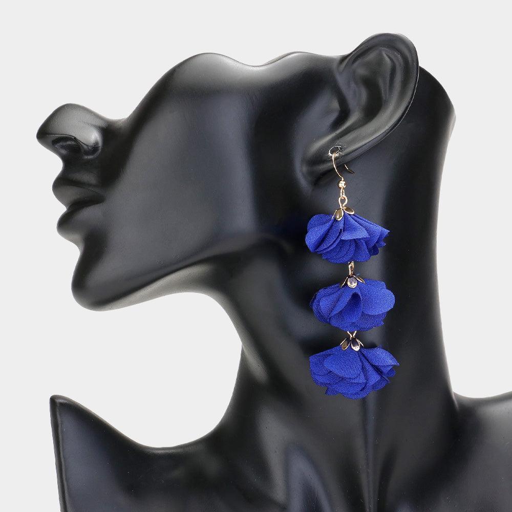 Blue Flower Petal Link Dropdown Earrings - Jewelry Store by Erik Rayo