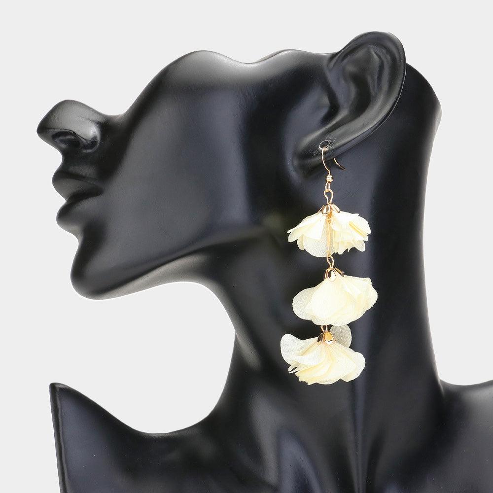 Ivory Flower Petal Link Dropdown Earrings